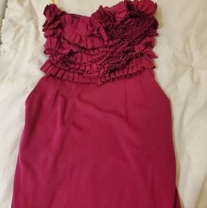 CATHERINE MALANDRINO Wool Strapless Ruffled dress with pockets